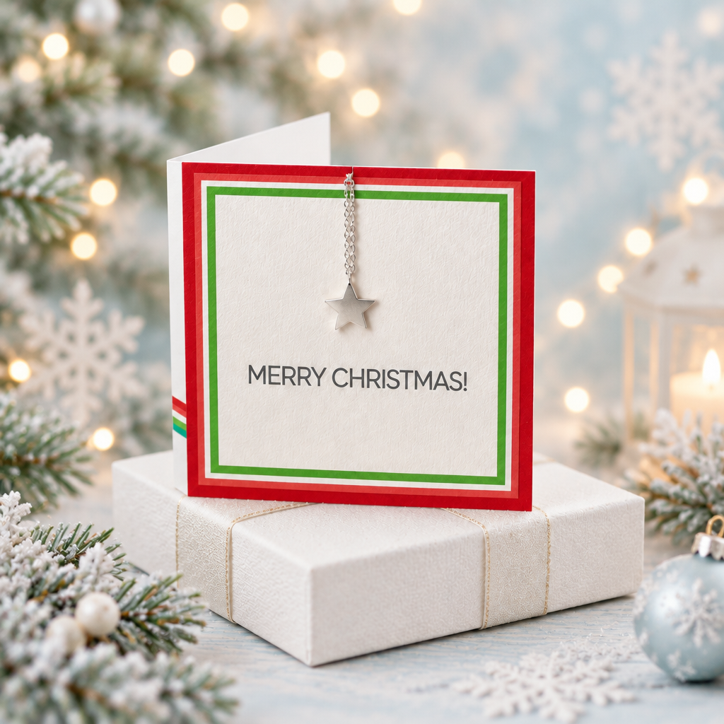 Merry Christmas Boxed Greeting Card With A Star Necklace
