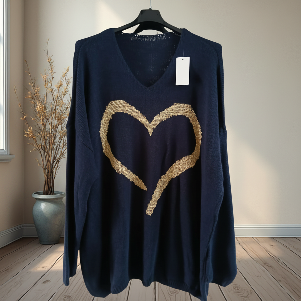 Gold Heart Design Jumper - Also Available In Navy