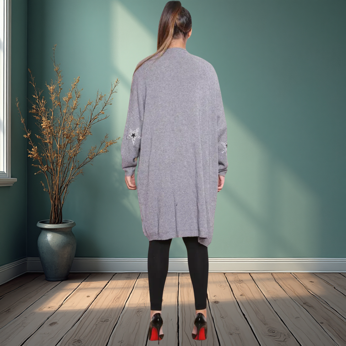 Grey Sparkle Embossed Star Cardigan