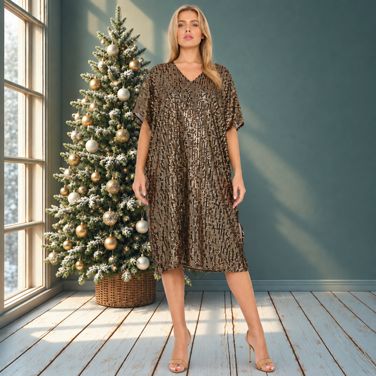 Sequin V Neck Tunic Dress - Available In Various Colours