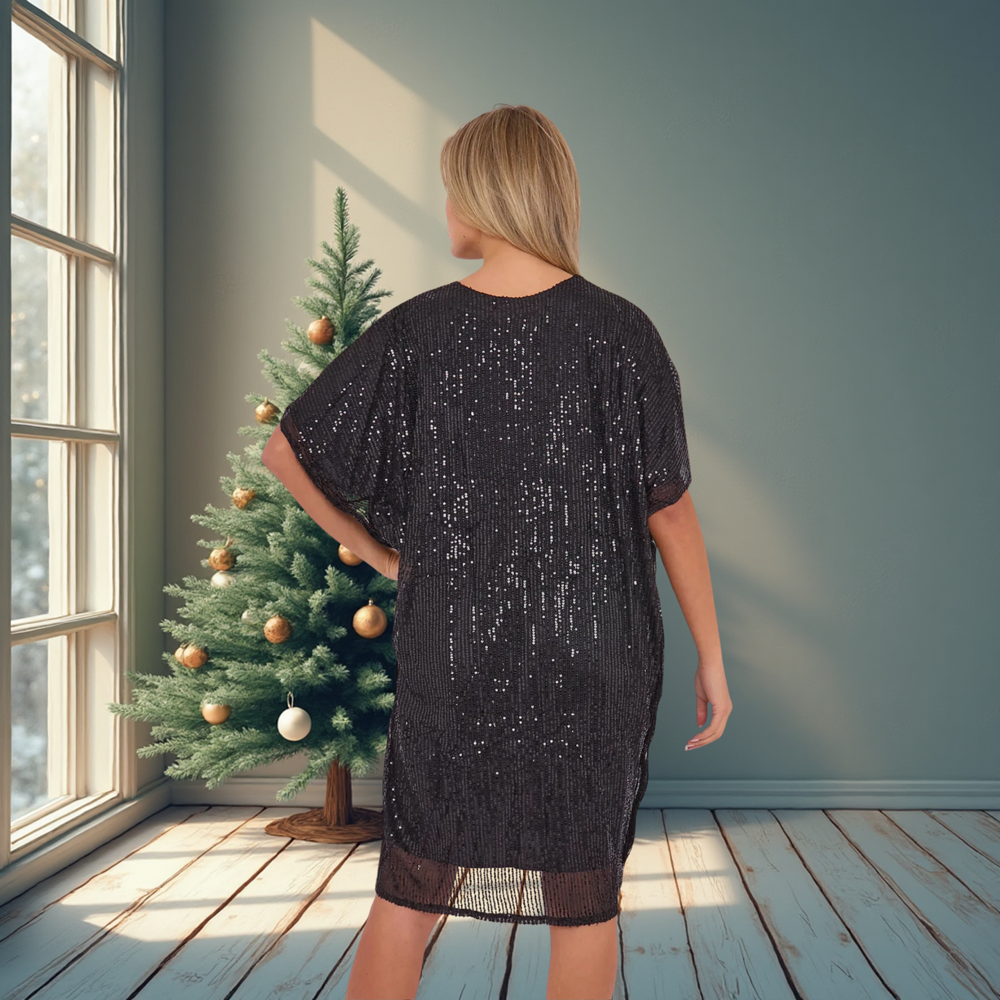 Sequin V Neck Tunic Dress - Available In Various Colours