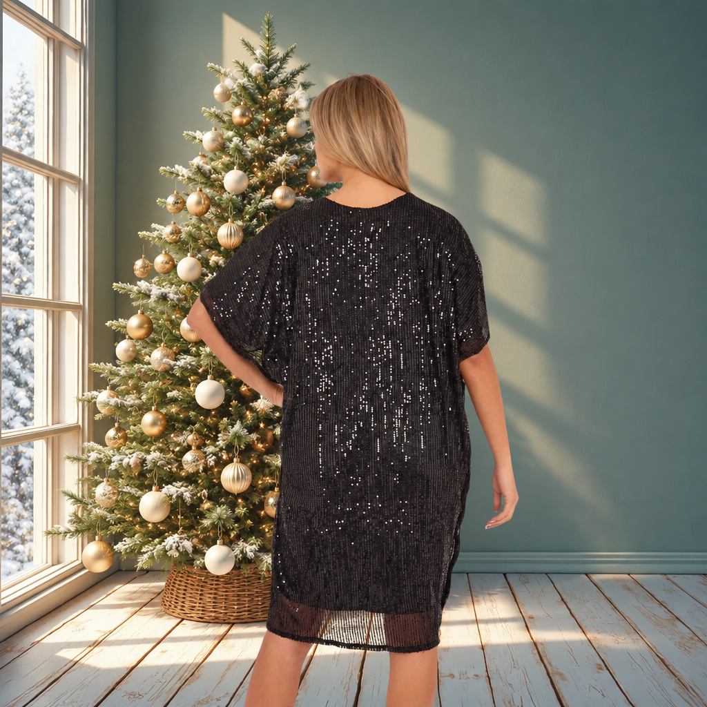 Sequin V Neck Tunic Dress - Available In Various Colours