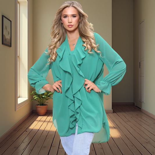 Grey Lined Ruffle Blouse - Also Available In Green