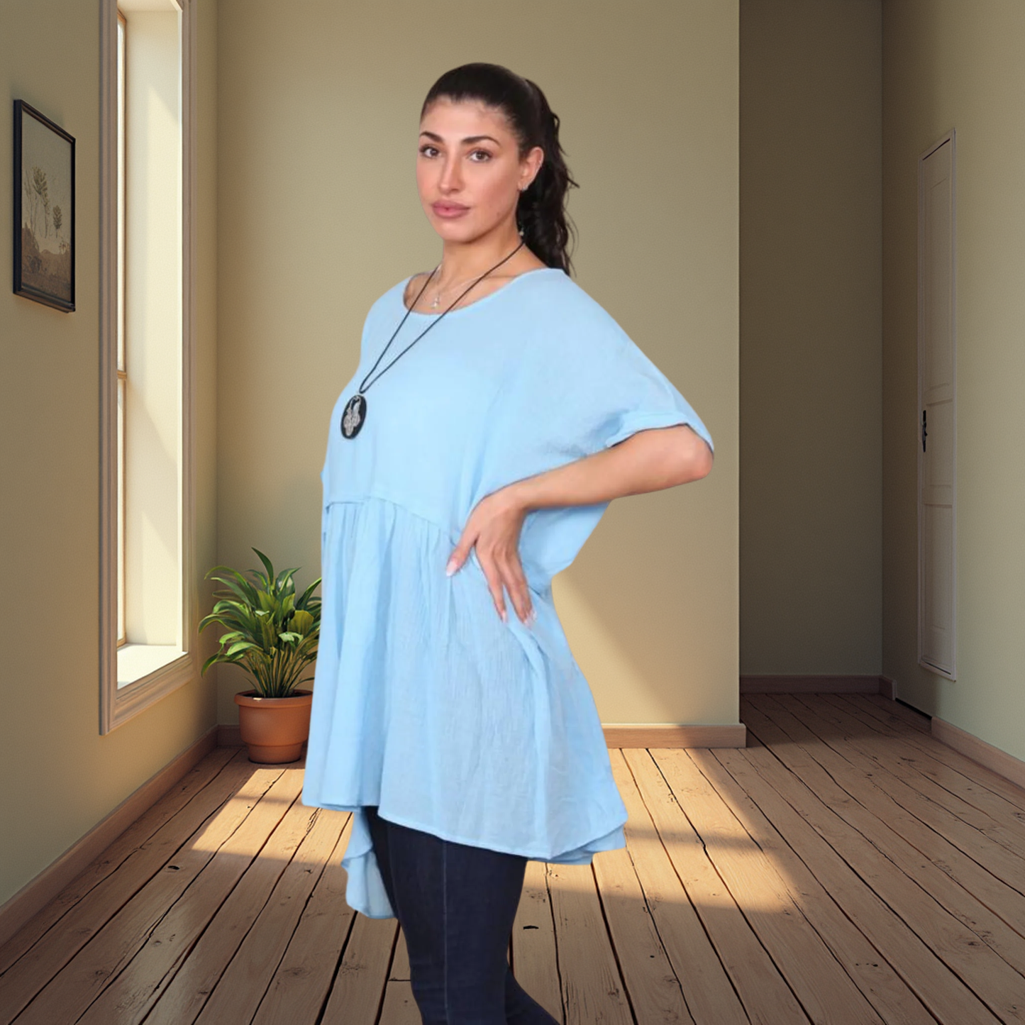 Lightweight Top With Flared Bottom Panel - Also Available In Baby Blue