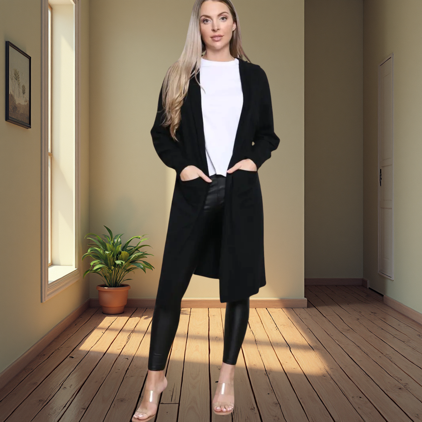 Long Sleeved Hooded Cardigan - Also Available In Grey