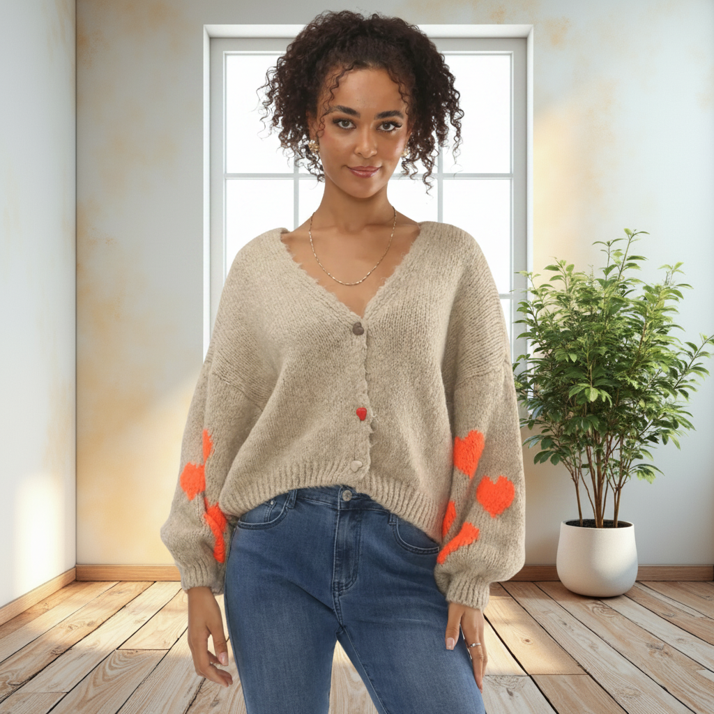 Mocha Heart Sleeve Cardigan
