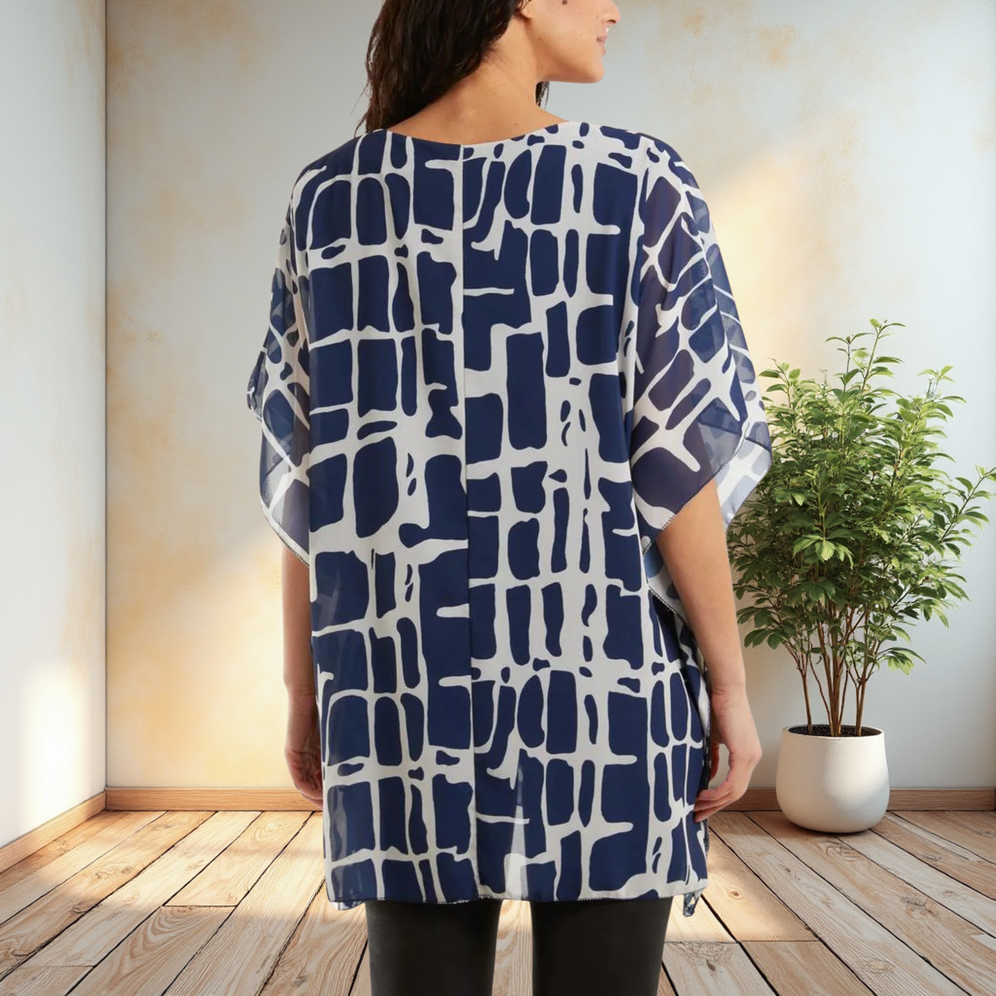 Navy Geometric Pattern Double Layered Tunic