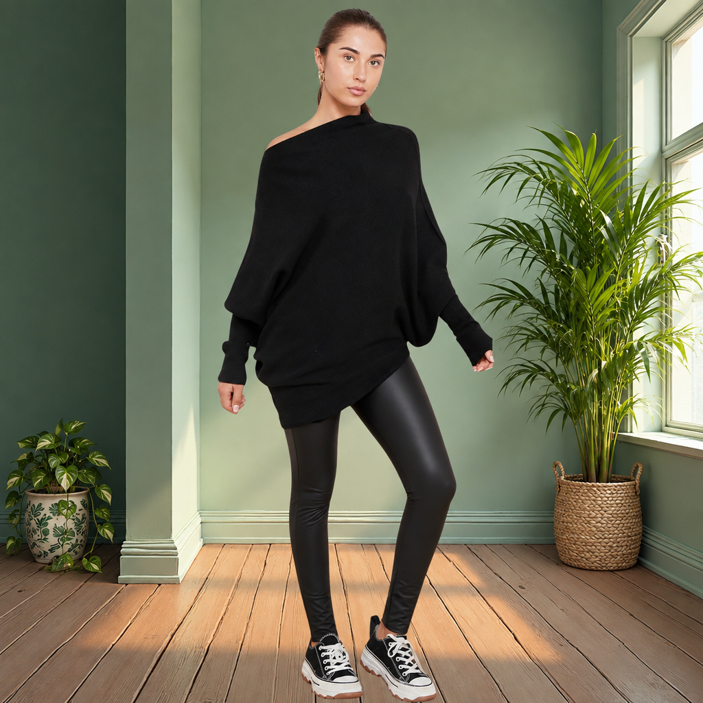 Black Pattern Sleeve Oversized Jumper