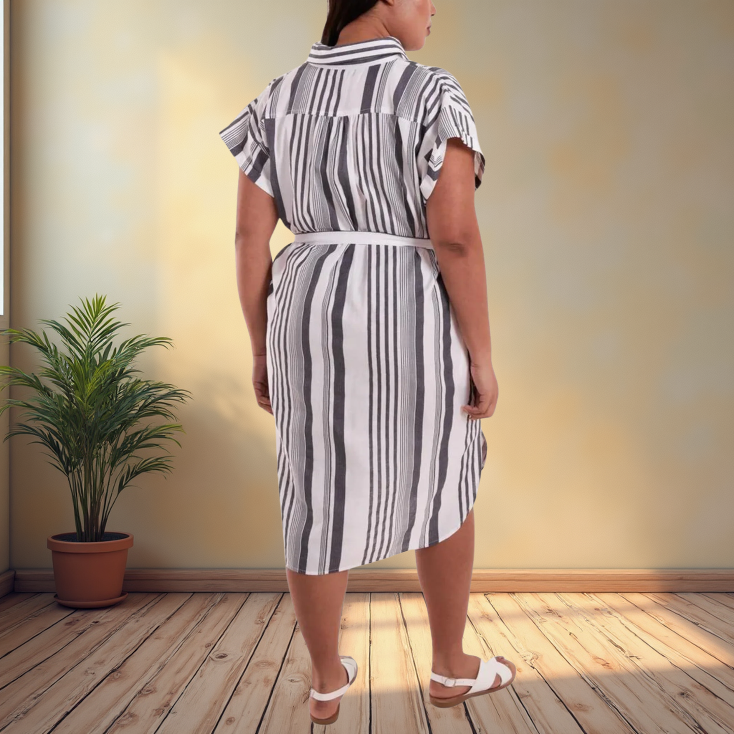 Striped Belted Shirt Dress