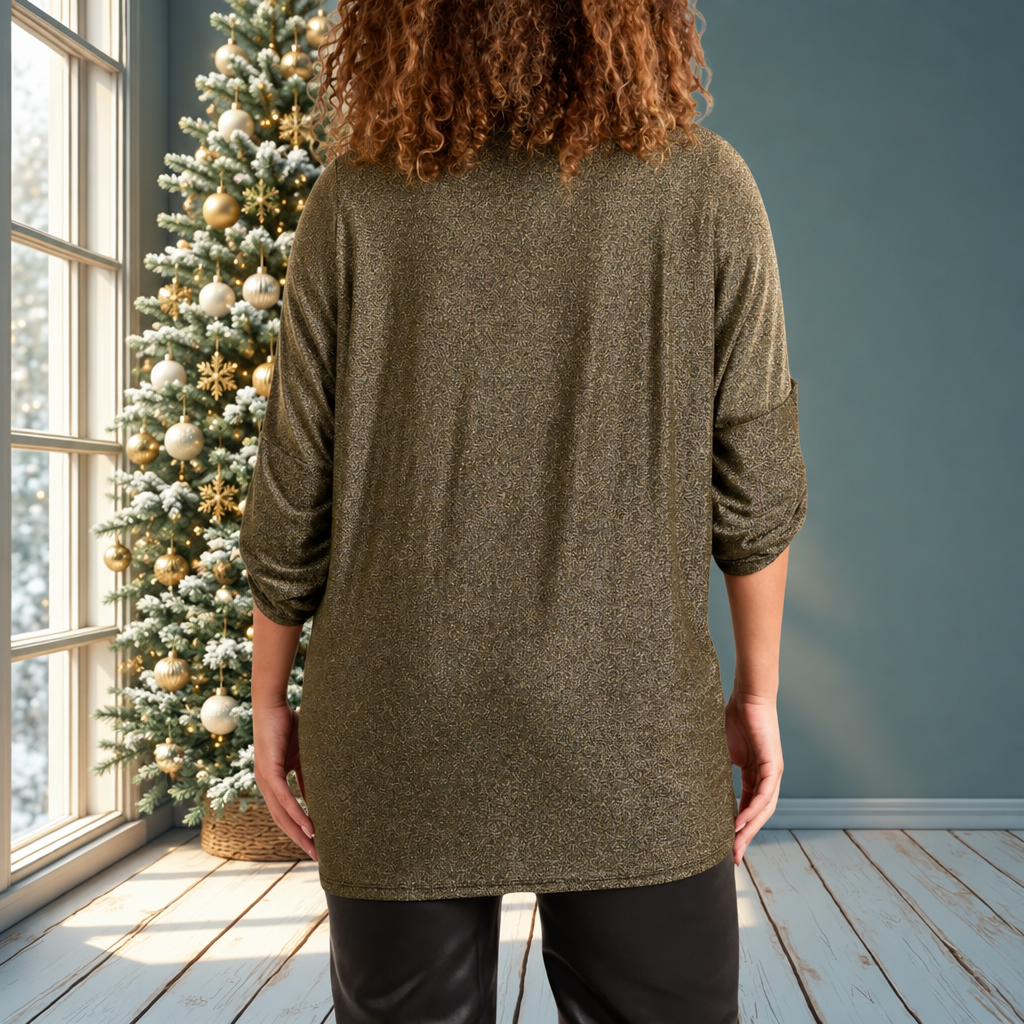 Twisted Front 3/4 Sleeve Shimmer Top
