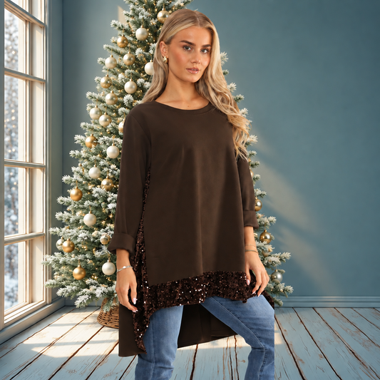 Curved Hem Sequin Top - Also Available In Brown