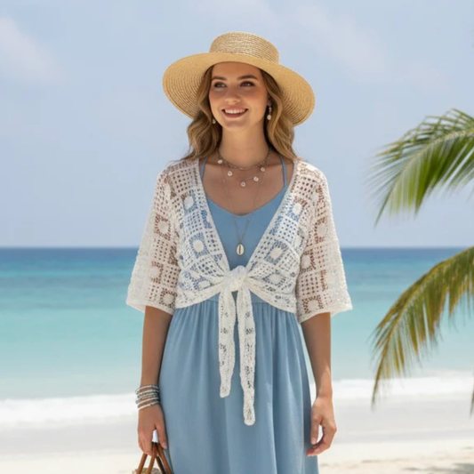 Tie Front Crochet Shrug-Also Available In Cream