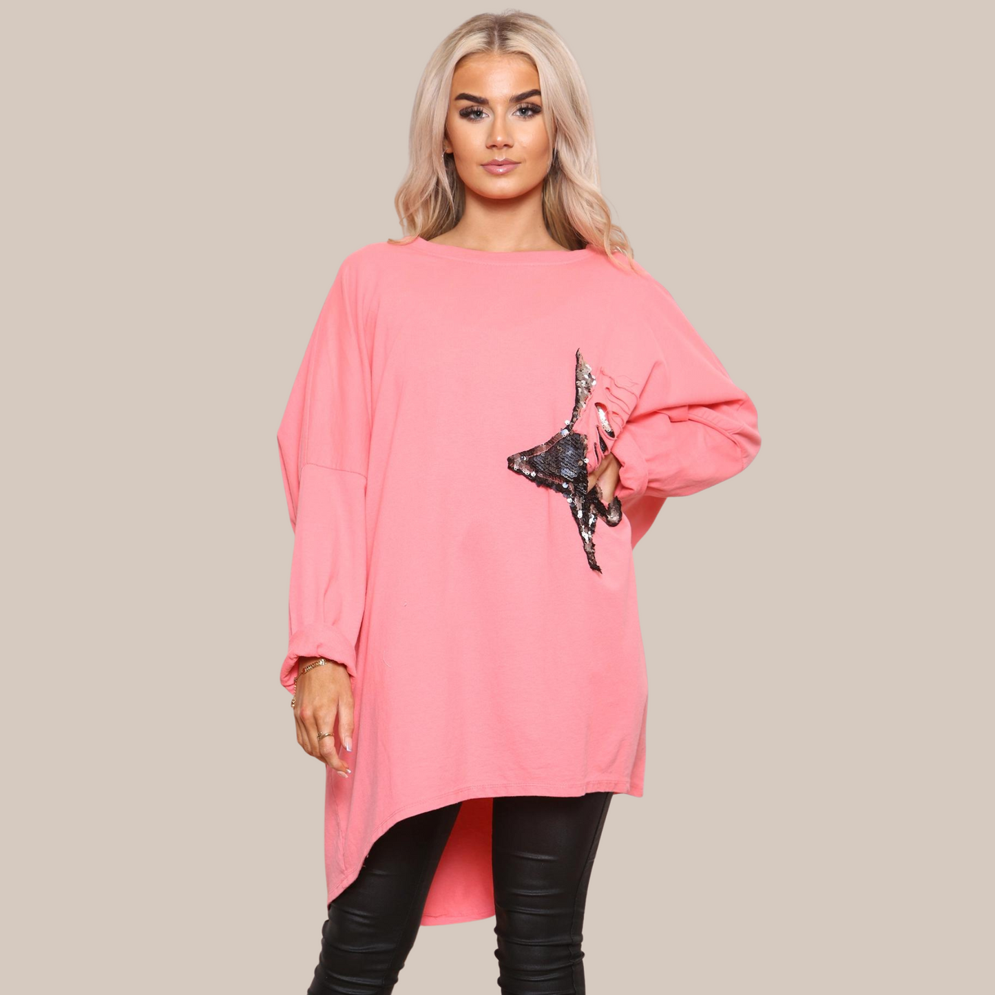Oversized top with star sequin logo