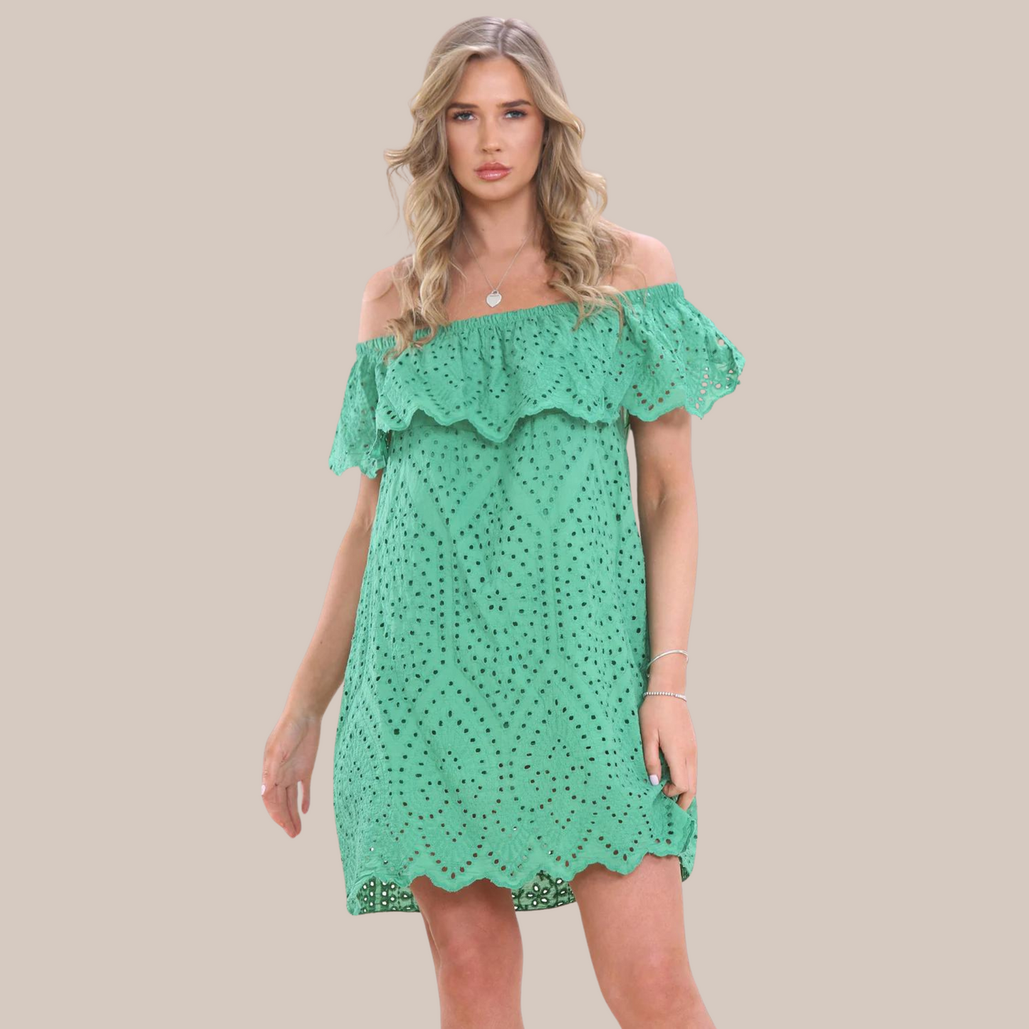 Off the shoulder dress .Also available in green