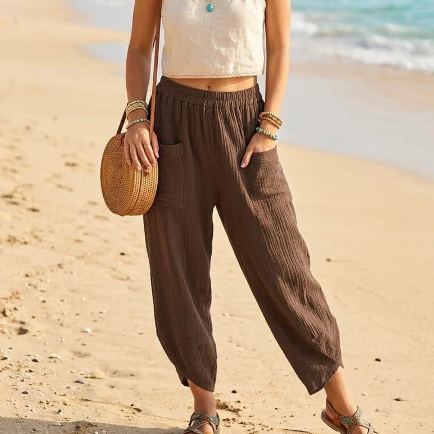 Cheese Cloth Barrel Leg Trousers-Also Available In Brown