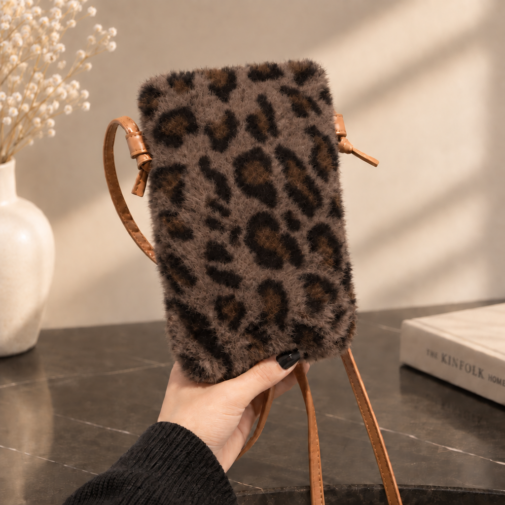 Animal Print Faux Fur Phone Bag