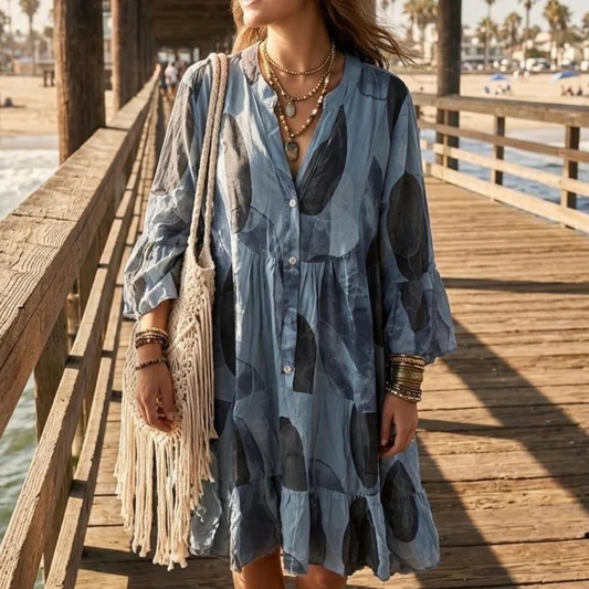 Tiered Boho Smock Dress.Also Available In Blue
