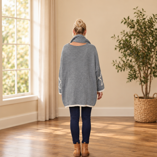 Star Knitted Jumper With Matching Scarf-Also Available In Grey