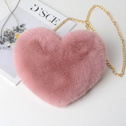 Faux Fur Small Heart Bag - Available In Other Colours