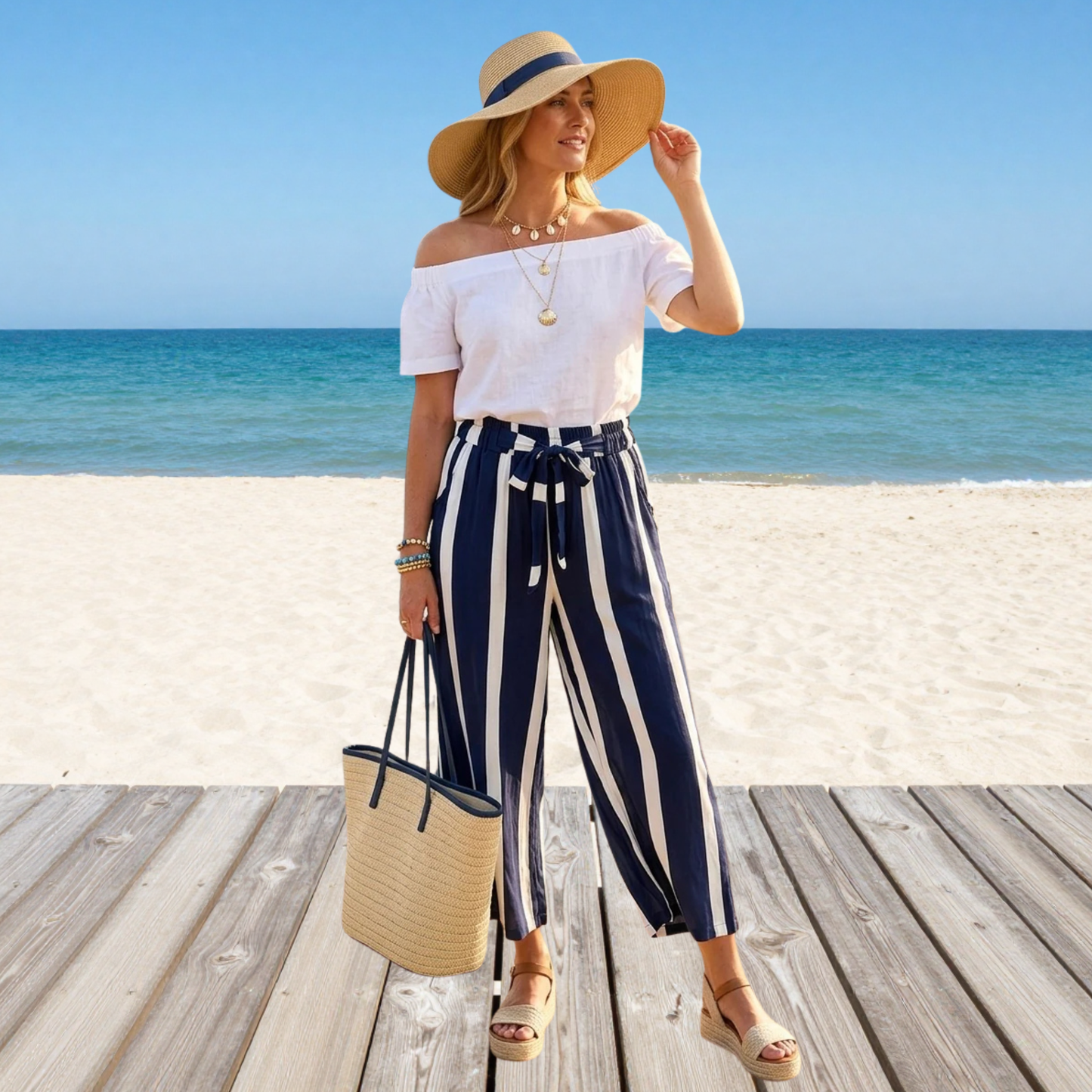 Striped Wide Leg Trousers