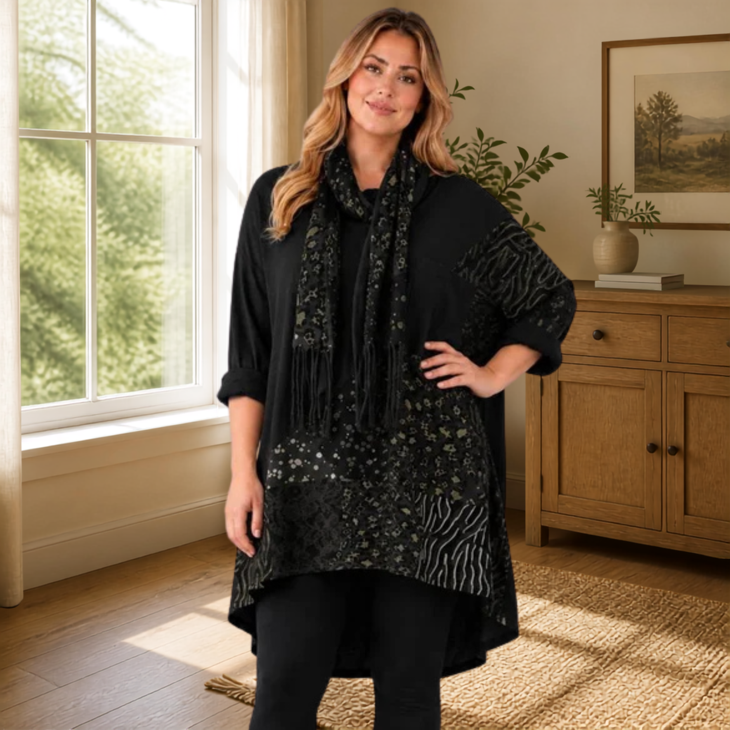 Leopard Panel Scarf Top-Also Available In Black