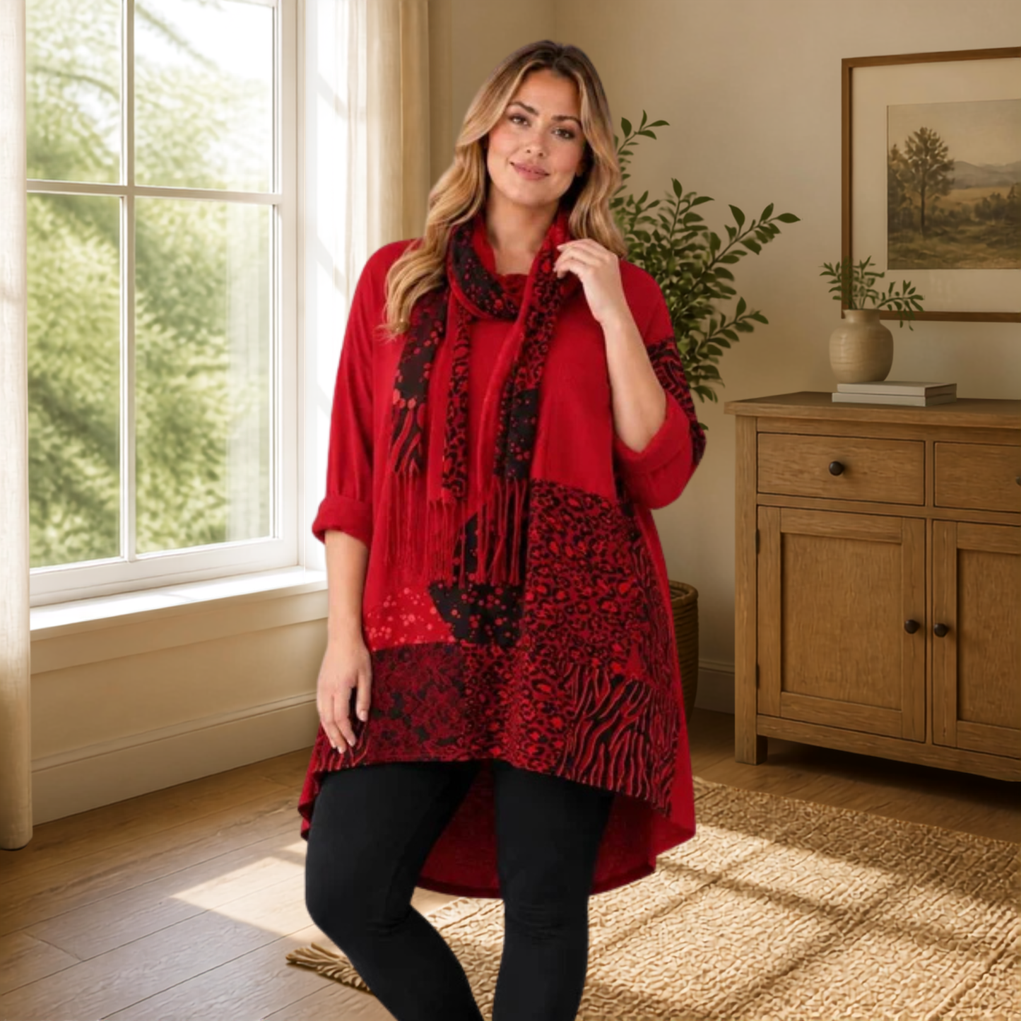 Leopard Panel Scarf Top-Also Available In Black