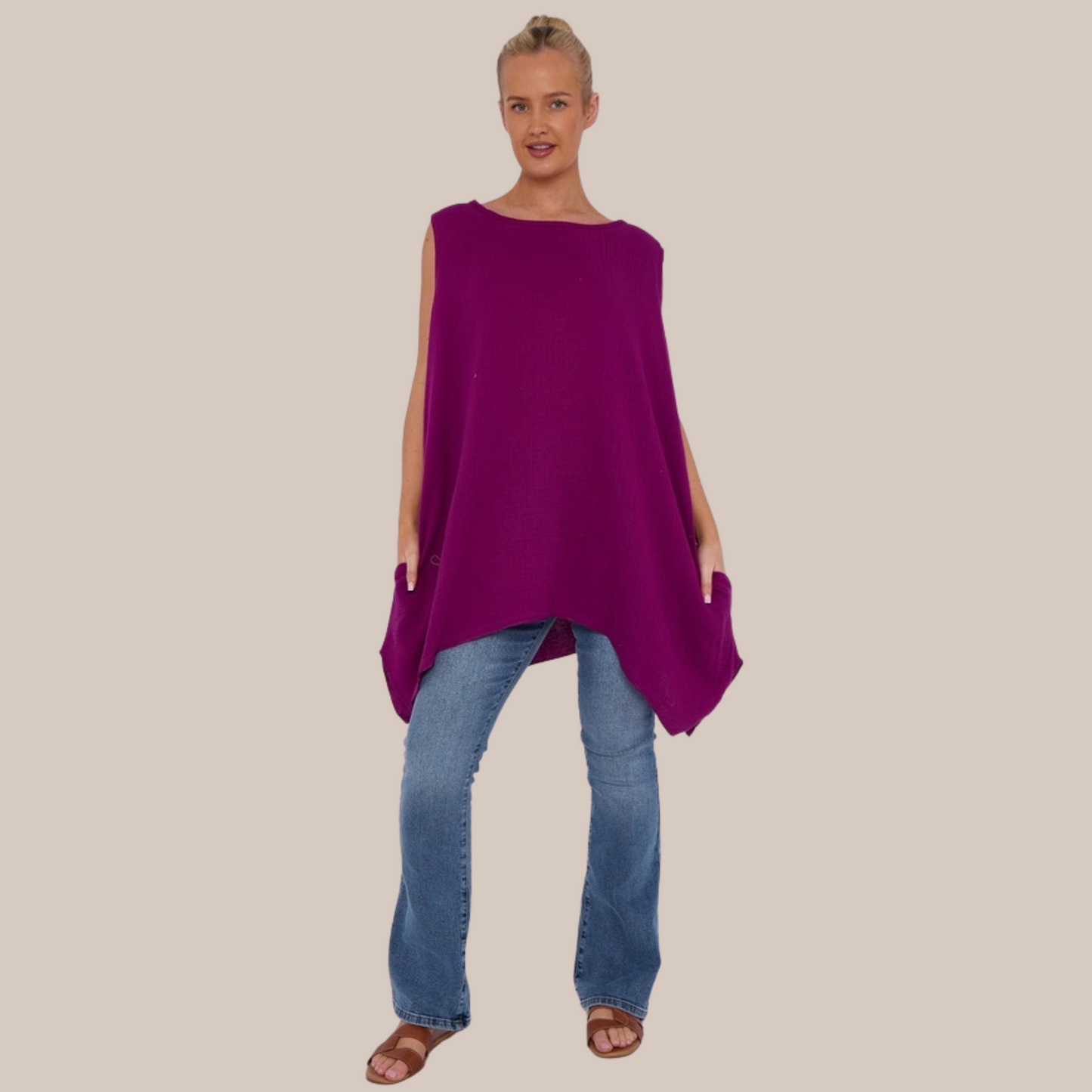Cheesecloth cotton tunic top. Available in various colours