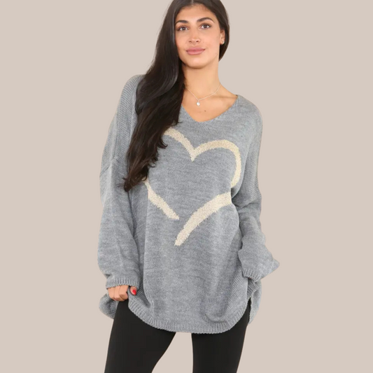 Gold heart design jumper. Available in other colours