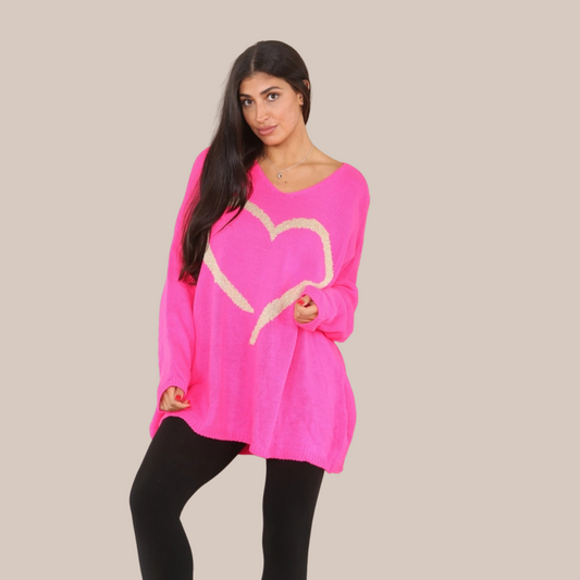 Gold heart design jumper. Available in other colours
