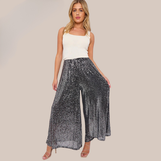 Lined sequin flare trousers