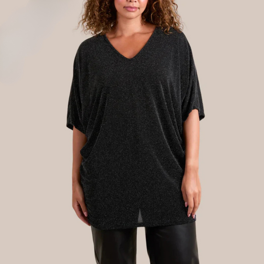 Black Glitter Lurex V/Neck Tunic