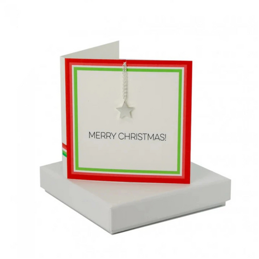 Merry Christmas boxed greeting card with a star necklace