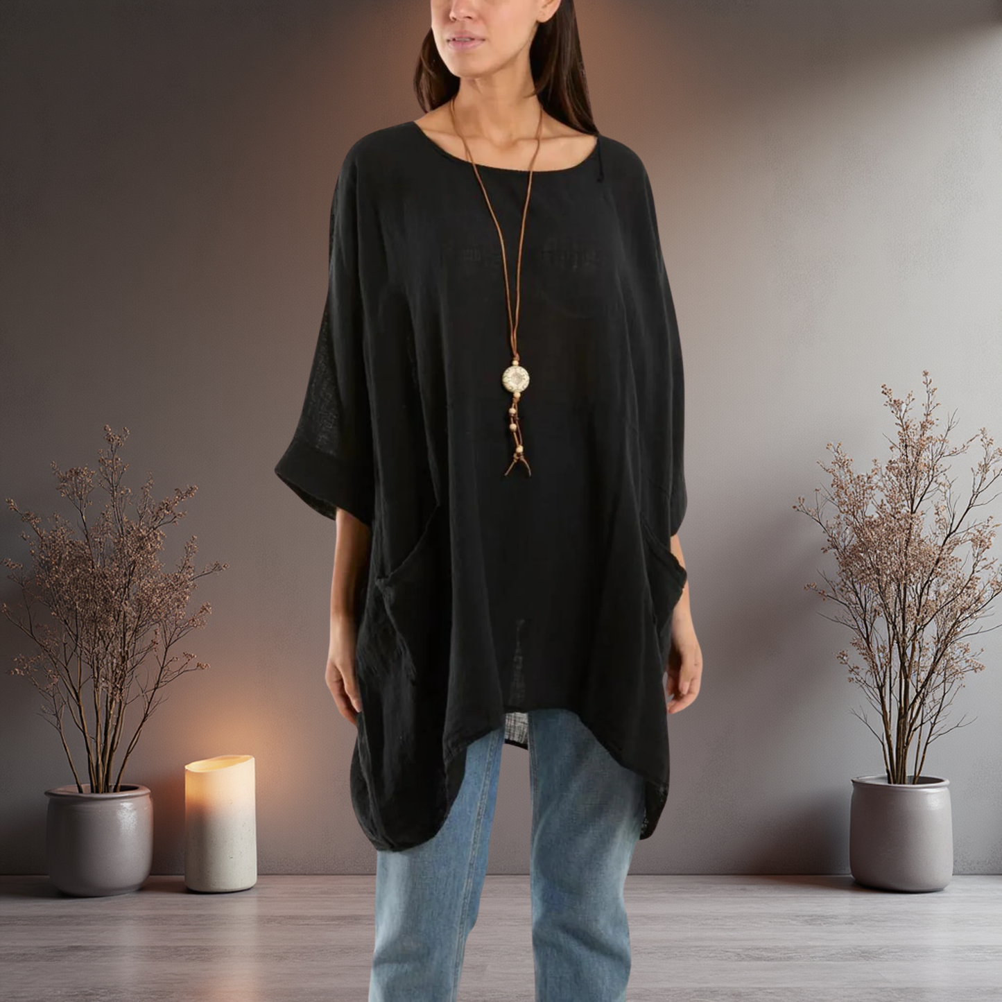 Cotton Mix Top - Come With A Pretty Necklace And In Various Colours