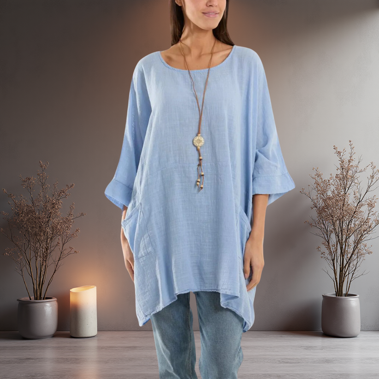 Cotton Mix Top - Come With A Pretty Necklace And In Various Colours