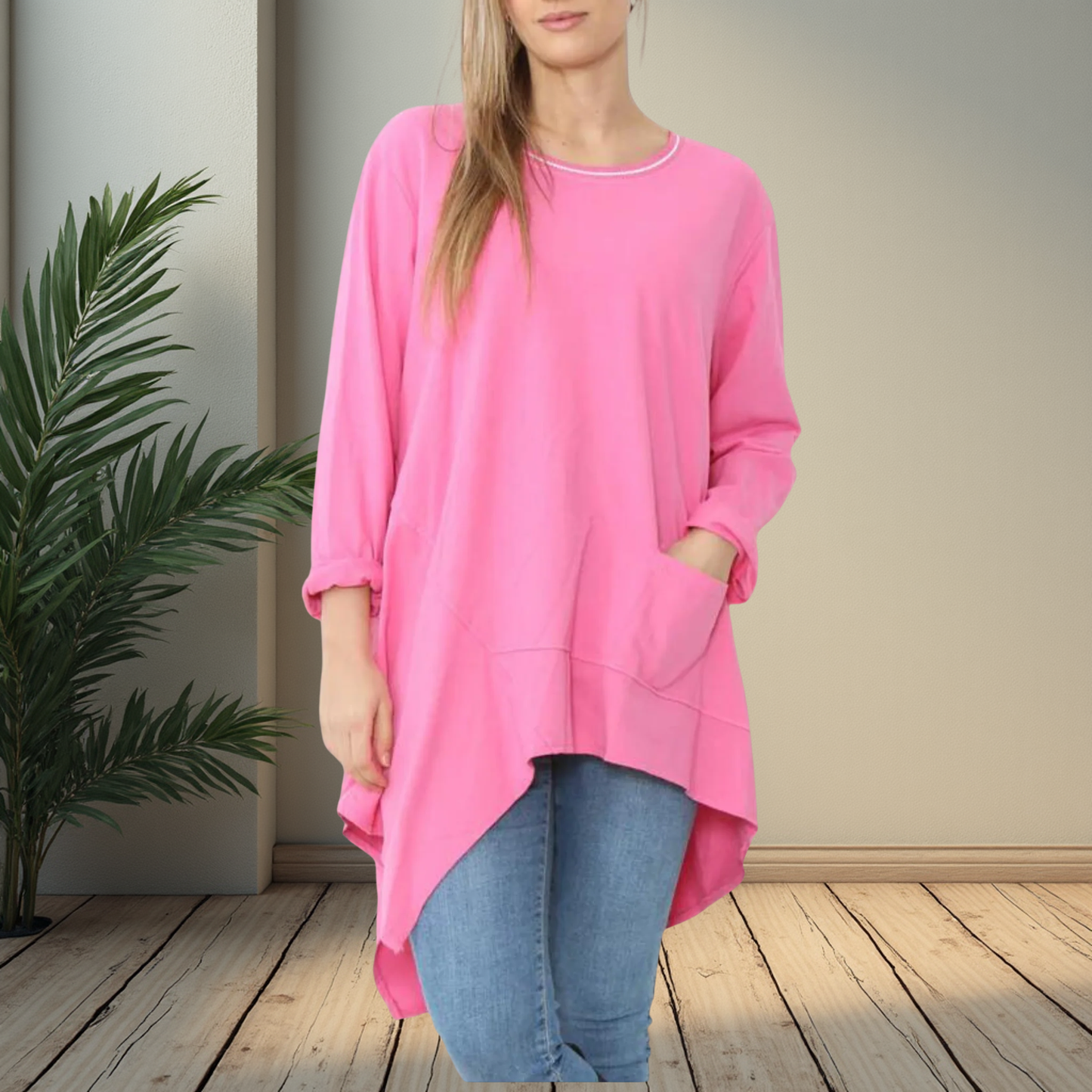 Comfy Oversized Sweatshirt With Neck Detail - Available In Various Colours