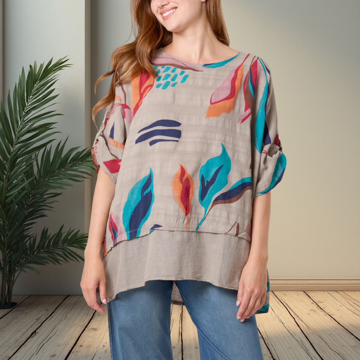 Cotton Leaf Pattern Top - Available In Various Colours