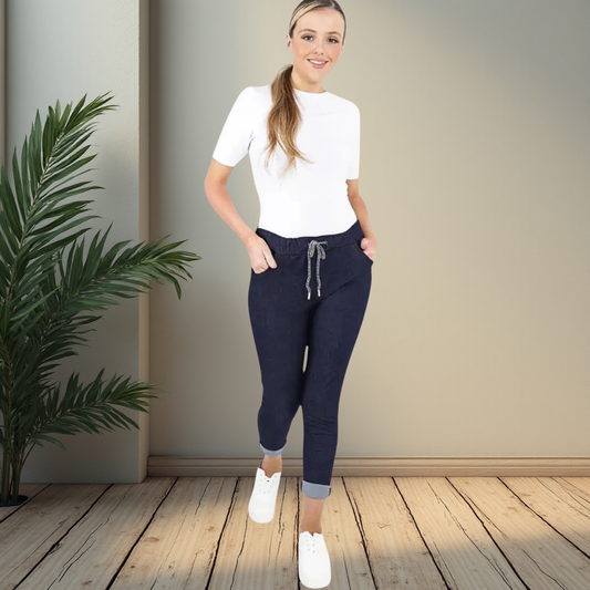 Denim Look Magic Stretch Trousers - Available In Two Sizes