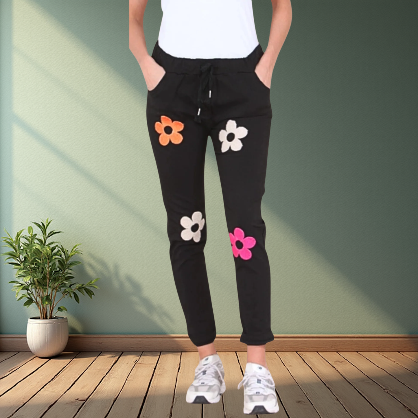Flower Motive Magic Stretch Trousers - Available In Various Colours
