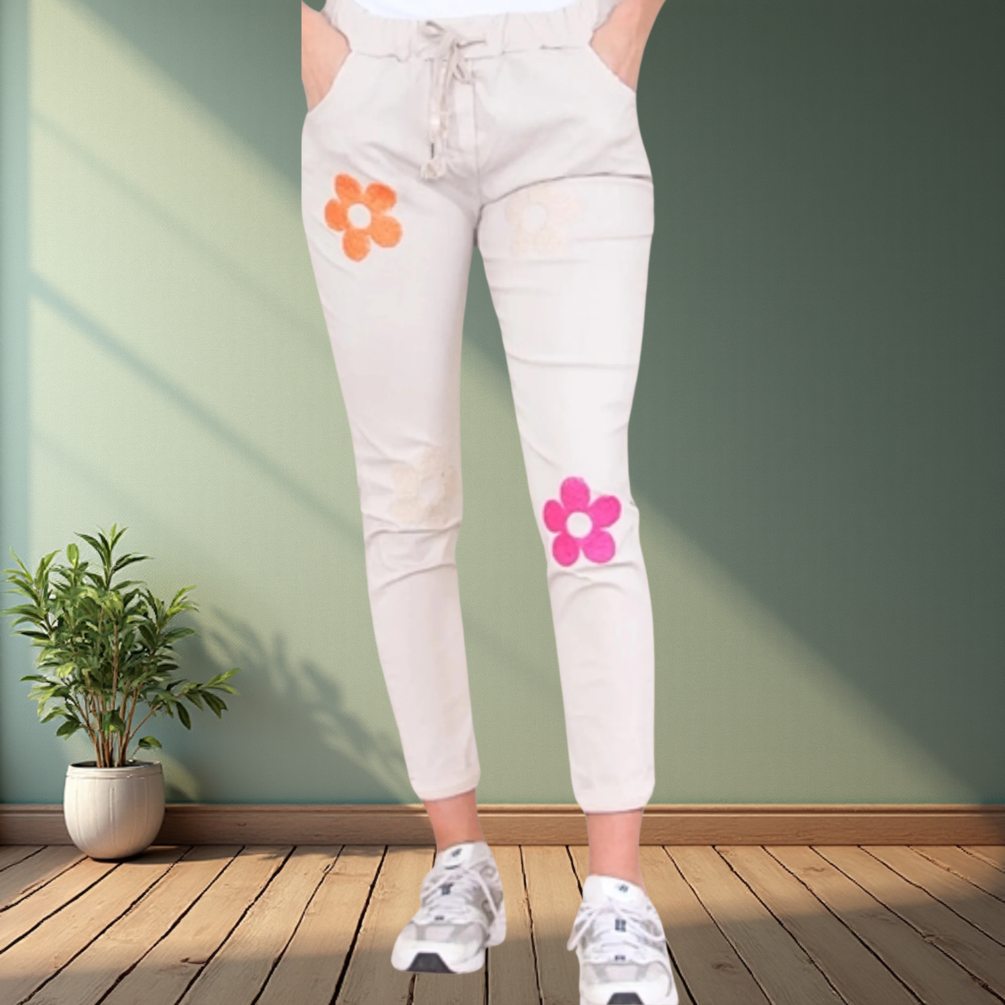 Flower Motive Magic Stretch Trousers - Available In Various Colours
