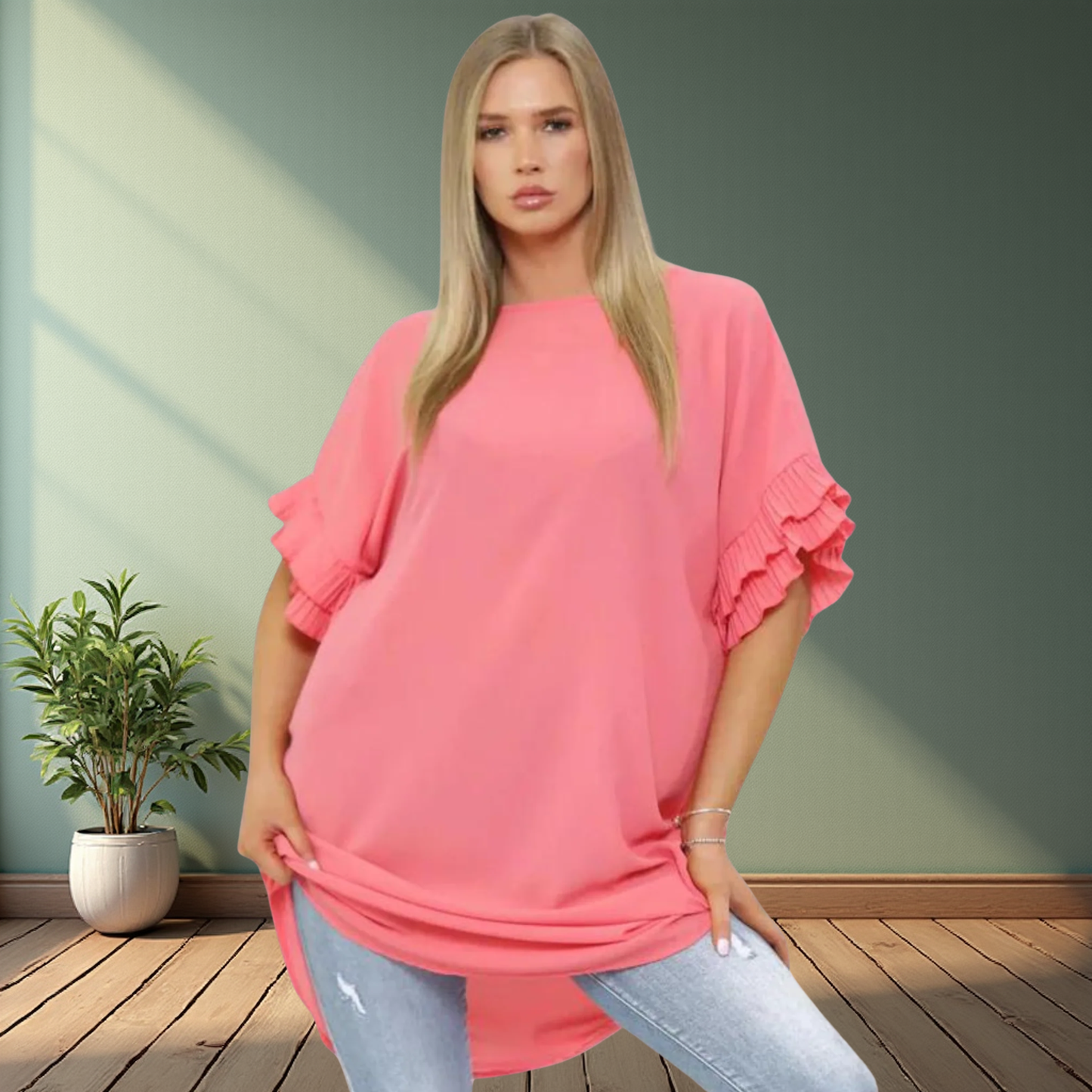 Hem Pleated Sleeve Dress