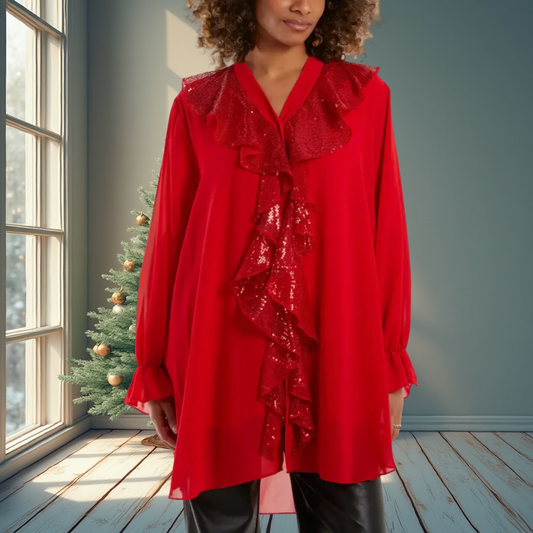 Frilled Front Lined Sequin Detail Blouse - Available In Other Colours