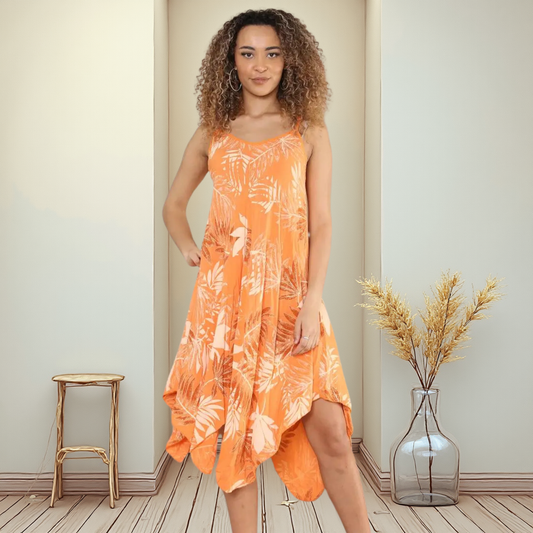Leaf Print Handkerchief Dress -  Also Available In Orange