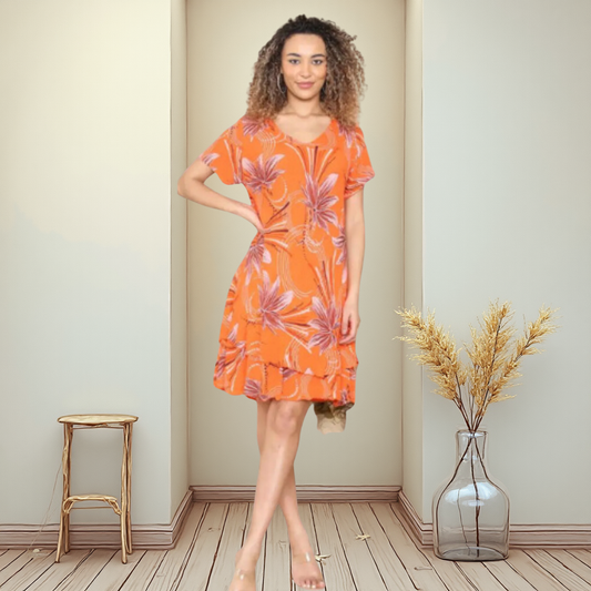 Leaf Print Short Sleeve Dress