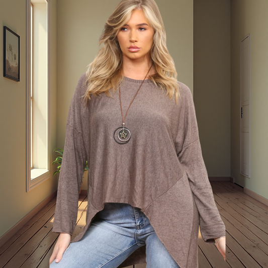 Brown Fine Knit Jumper With Necklace