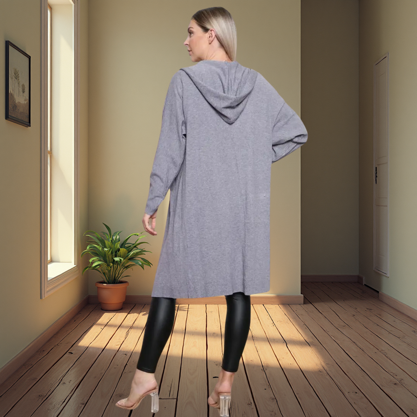 Long Sleeved Hooded Cardigan -  Also Available In Grey