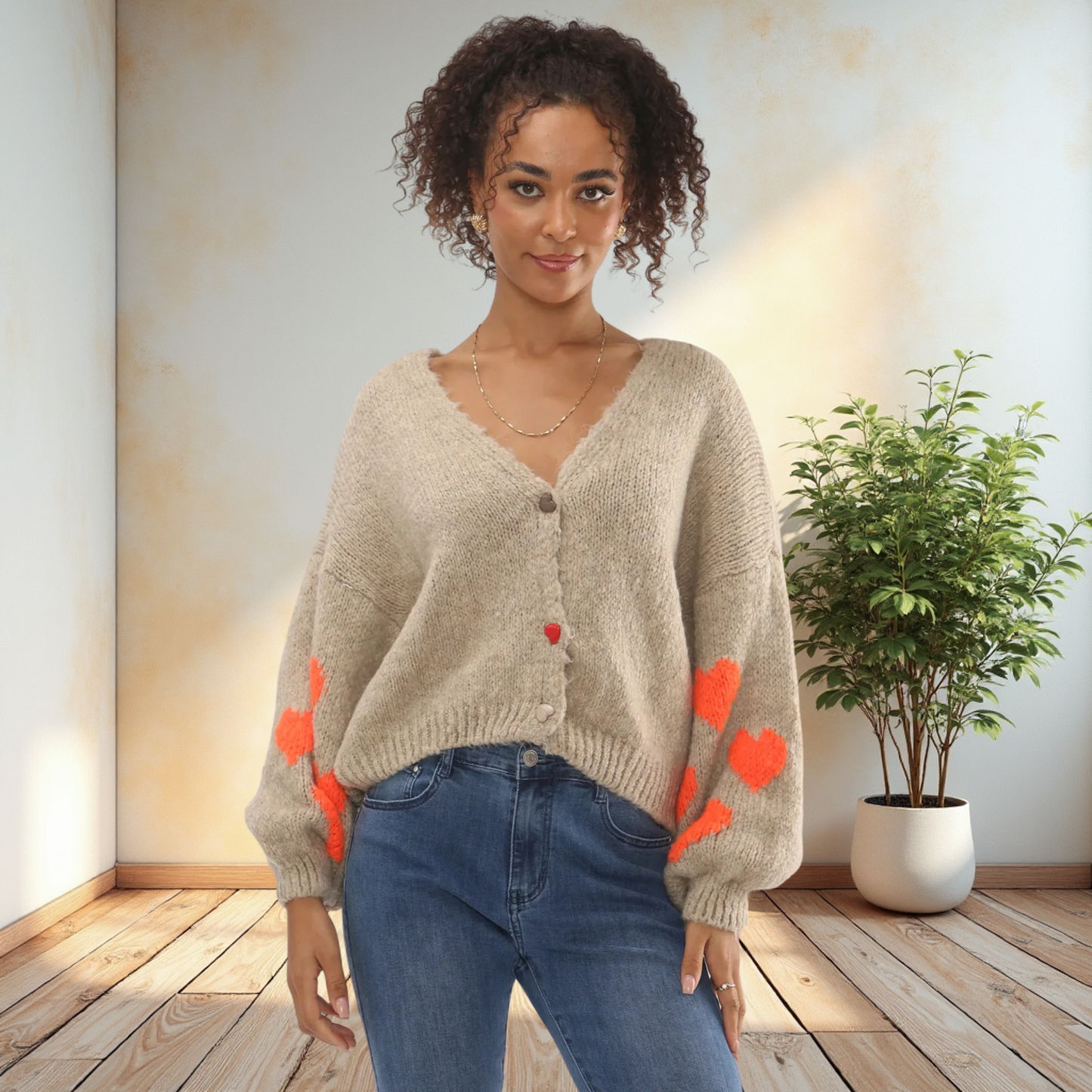 Mocha Heart Sleeve Cardigan