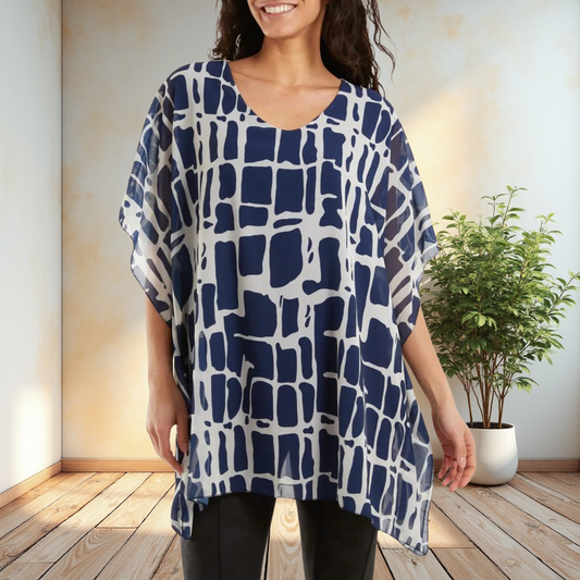 Navy Geometric Pattern Double Layered Tunic