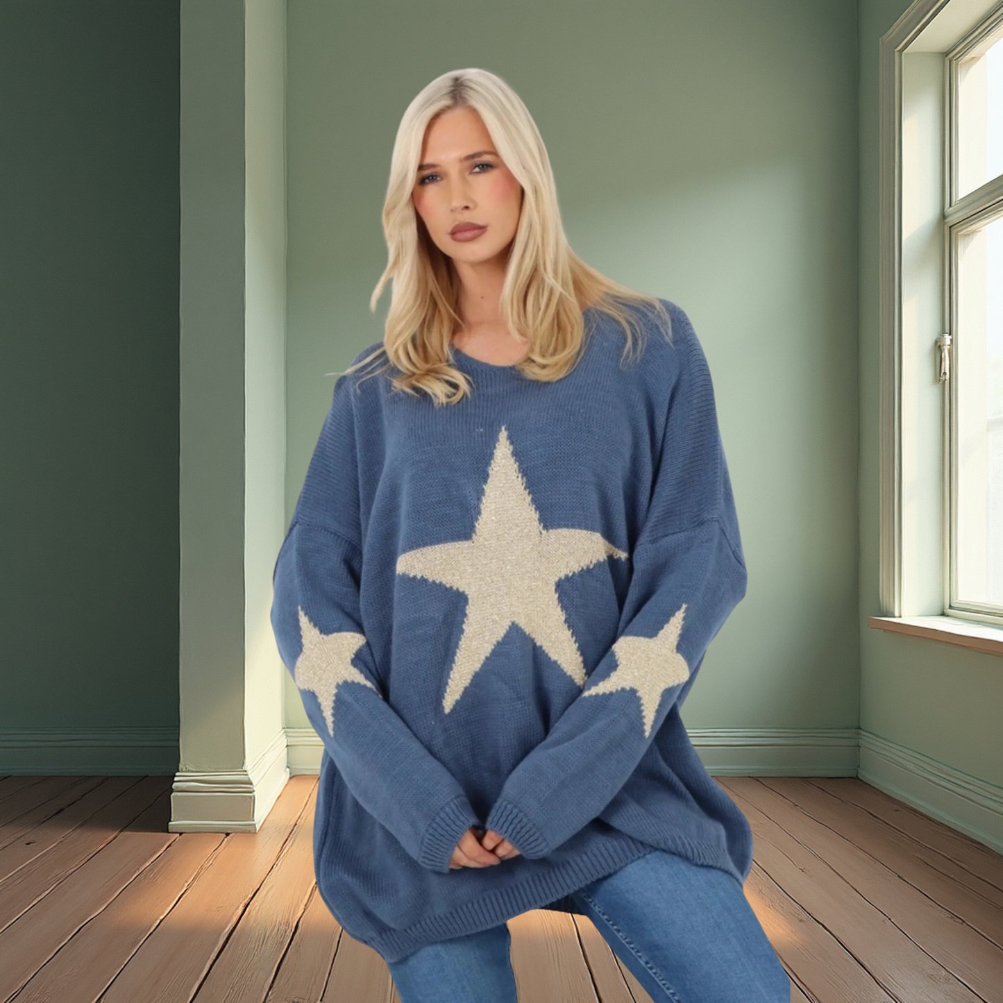 Oversized Sparkle Star Print Jumper