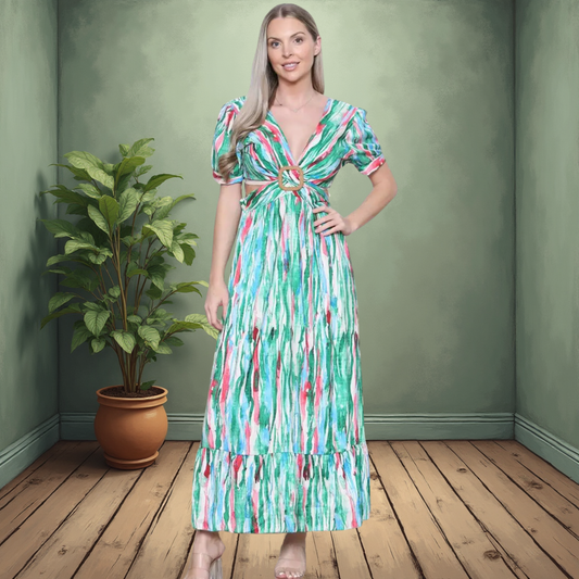 Print Dress With Cut Out Detail