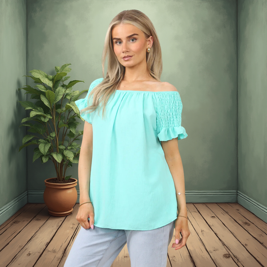 Short Sleeve Off The Shoulder Top - Available In Various Colours